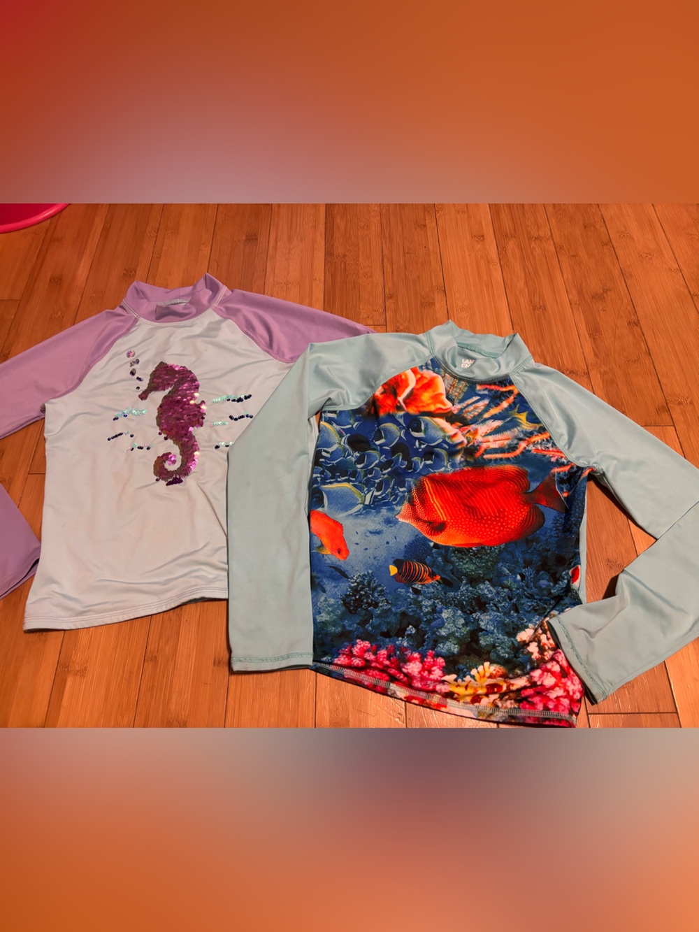 Lands’ End SPF rash-guard long sleeve tops. 2 included. Both Sz L10-12